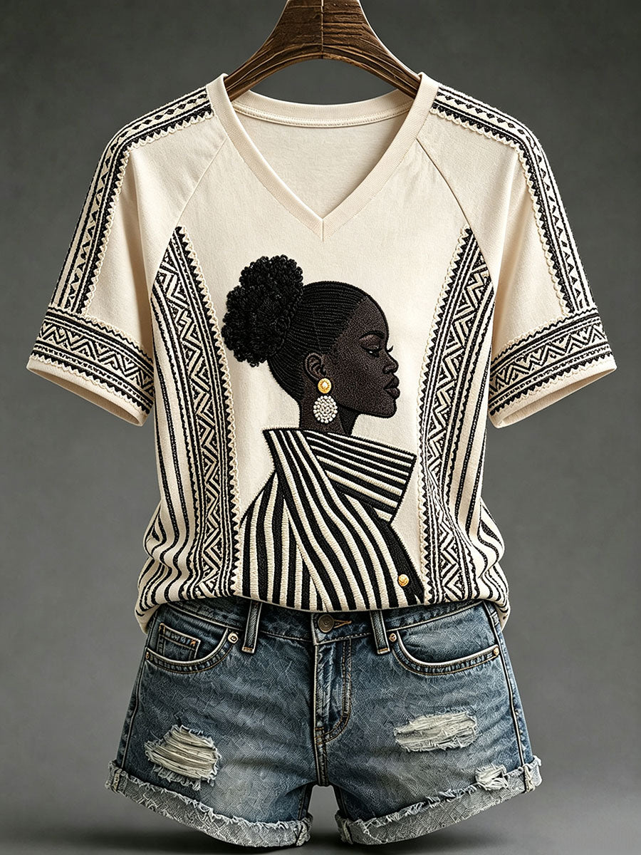 Women's Black Art V-Neck T-Shirts