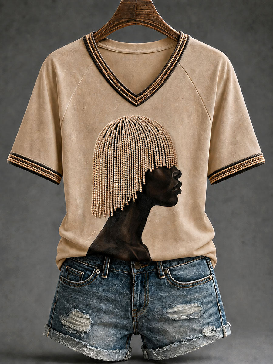 Women's Black Art V-Neck T-Shirts