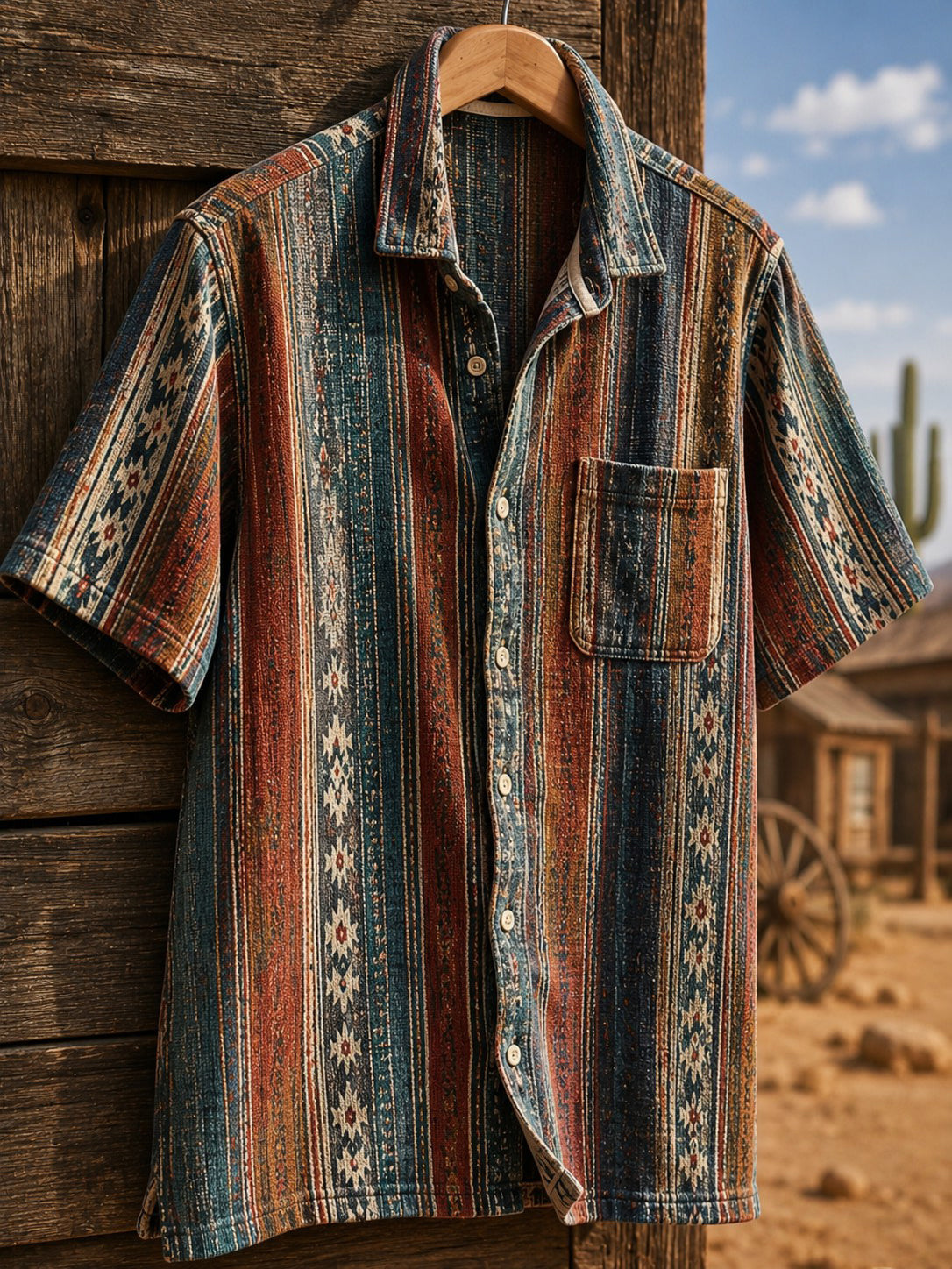 Men's Retro Western Printed Cotton Shirt
