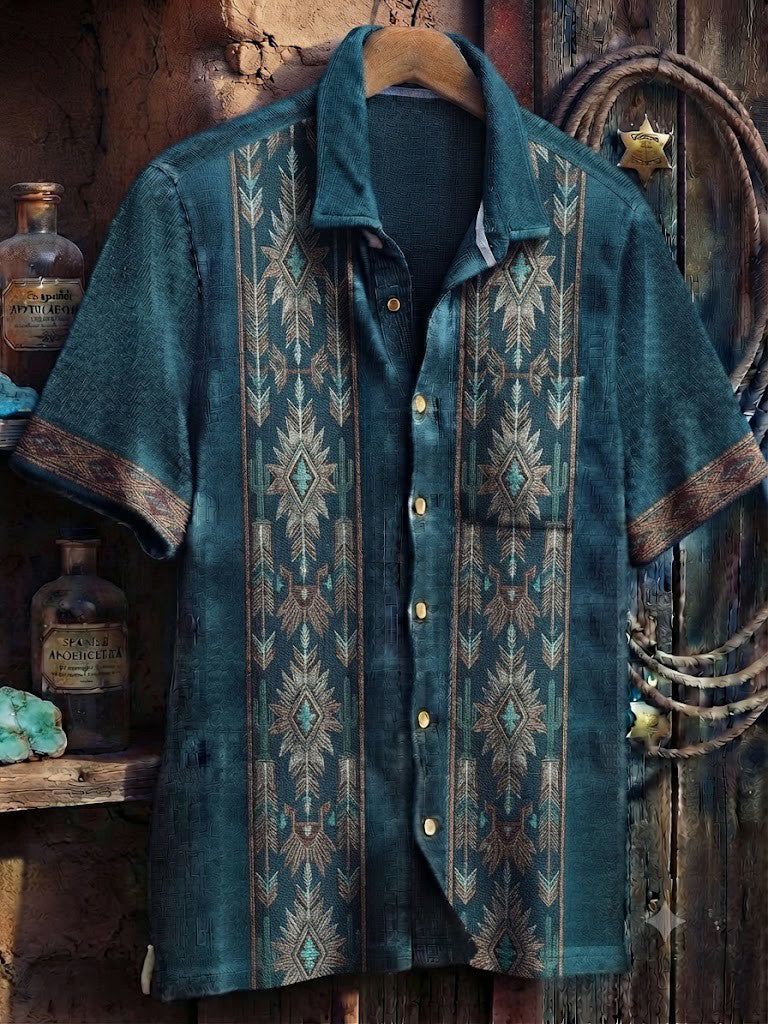 Men's Retro Western Printed Cotton Shirt