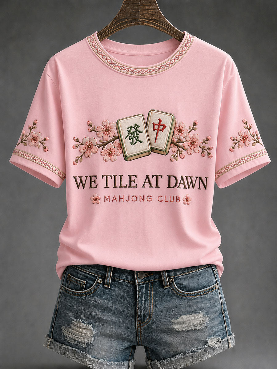 Women's Mahjong Print Casual T-Shirt