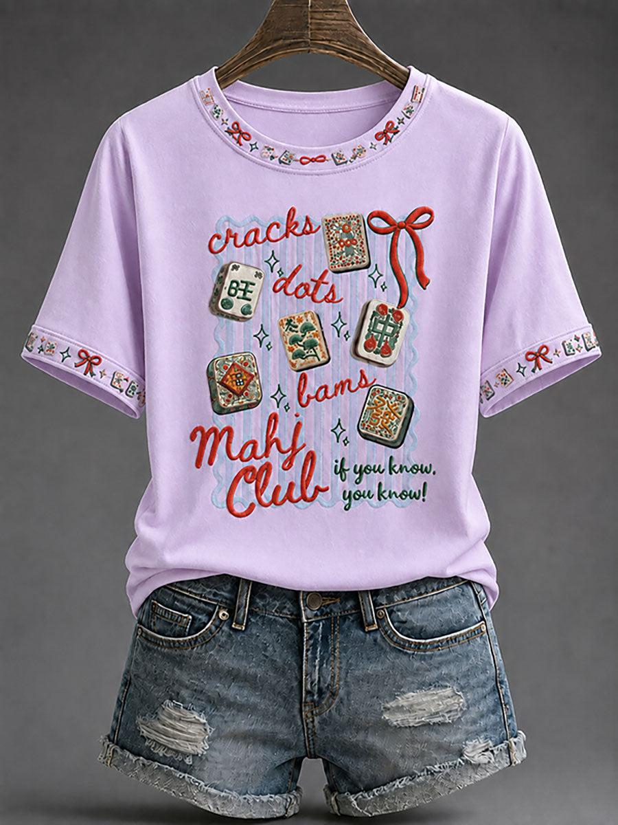 Women's Mahjong Print Casual T-Shirt