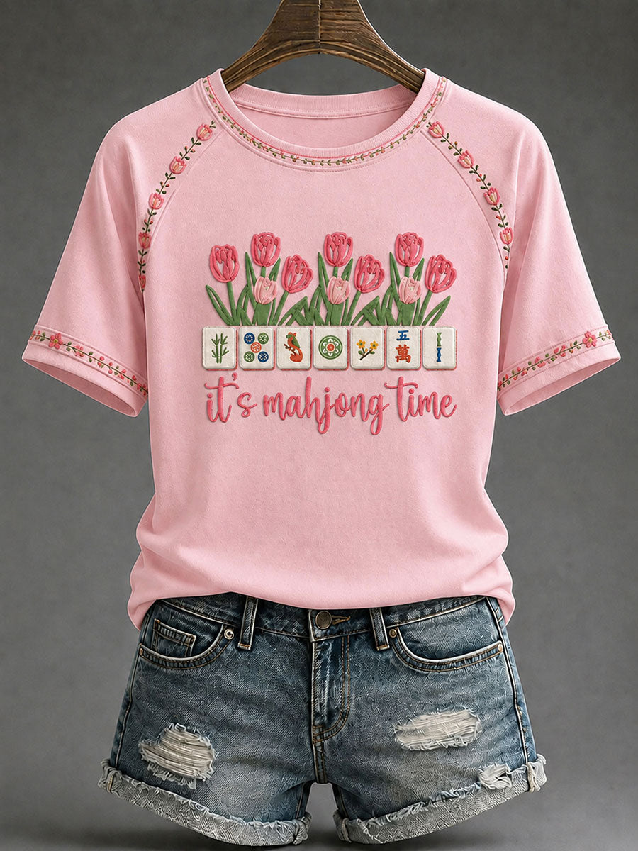 Women's Mahjong Print Casual T-Shirt