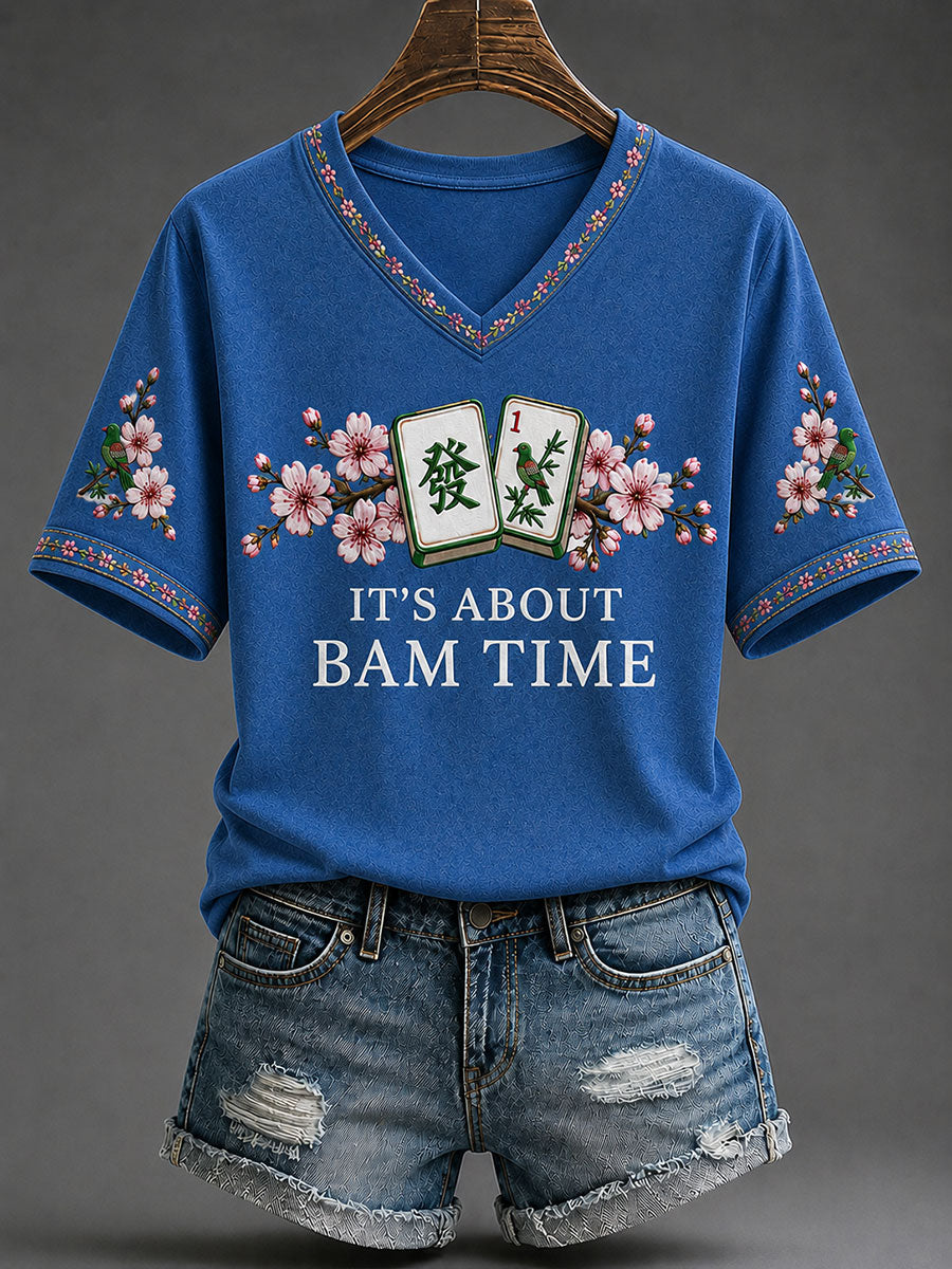 Women's Mahjong Print Casual T-Shirt