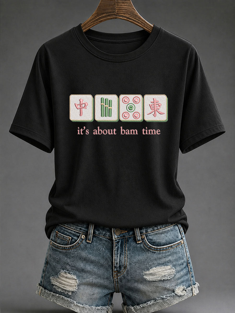 Women's Funny Mahjong Print Casual T-Shirt