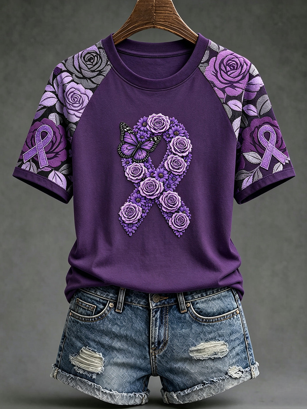 Women's Alzheimer's disease awareness pattern printed casual short-sleeve T-shirt