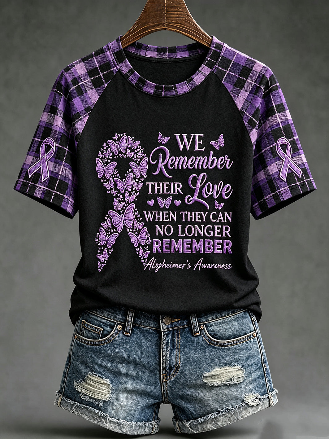 Women's Alzheimer's disease awareness pattern printed casual short-sleeve T-shirt