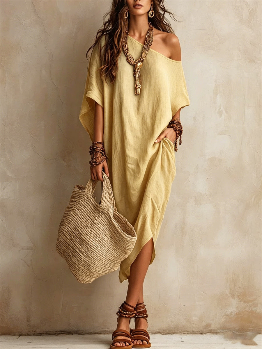 Women's Simple Off Shoulder Oversize Flowy Midi Dress