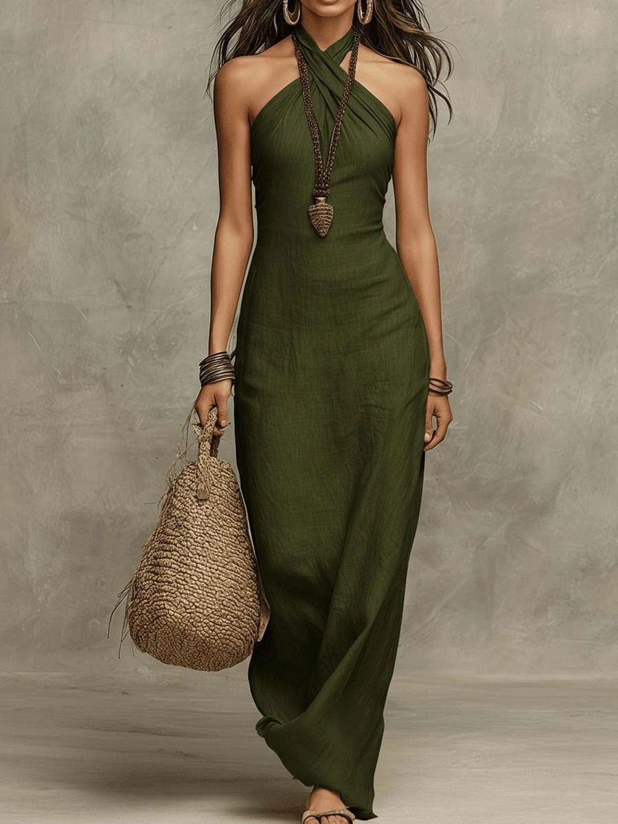 Women's Vintage Classy Twist Halter Neck Slim Fit Maxi Dress