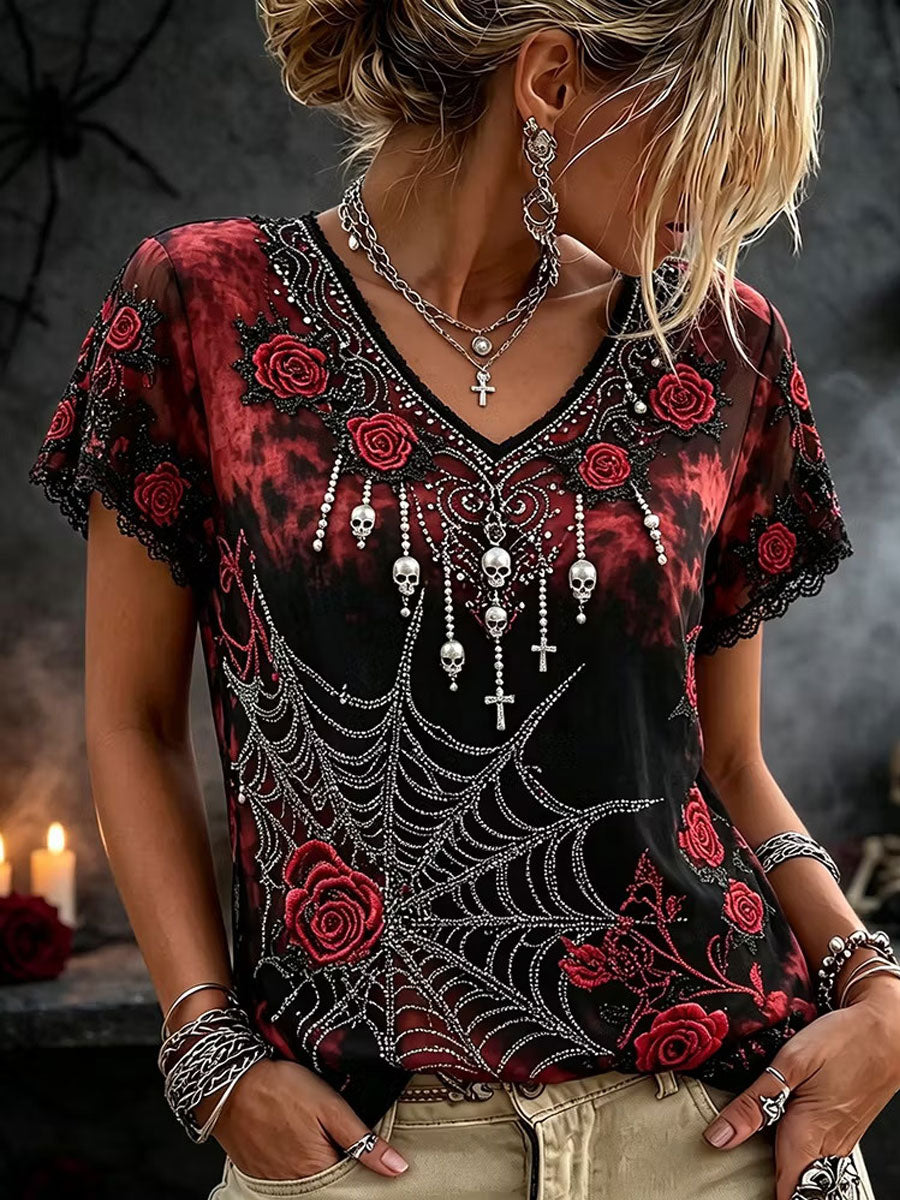 Women's Gothic Style Floral Cotton Linen Shirt