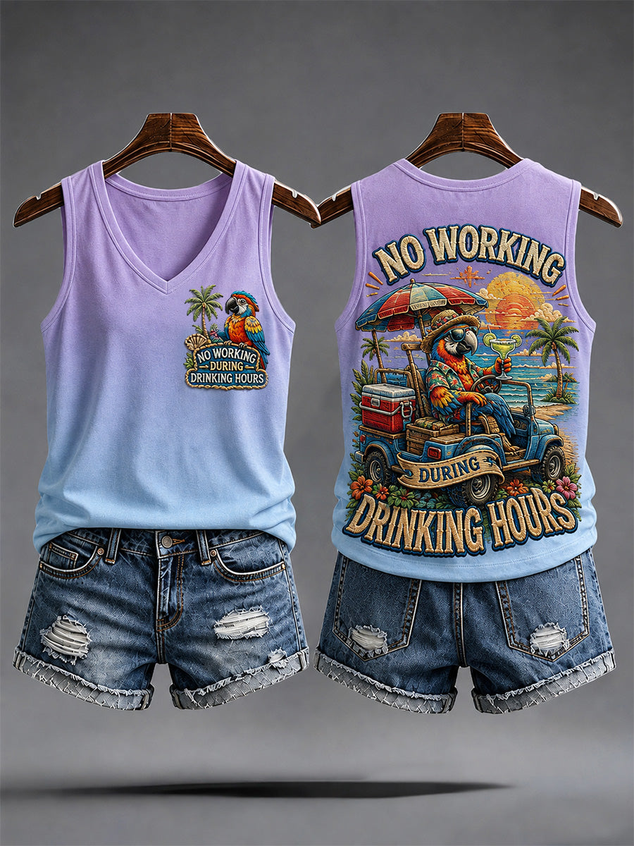 Women's No Working During Drinking Hours Print Casual Vest