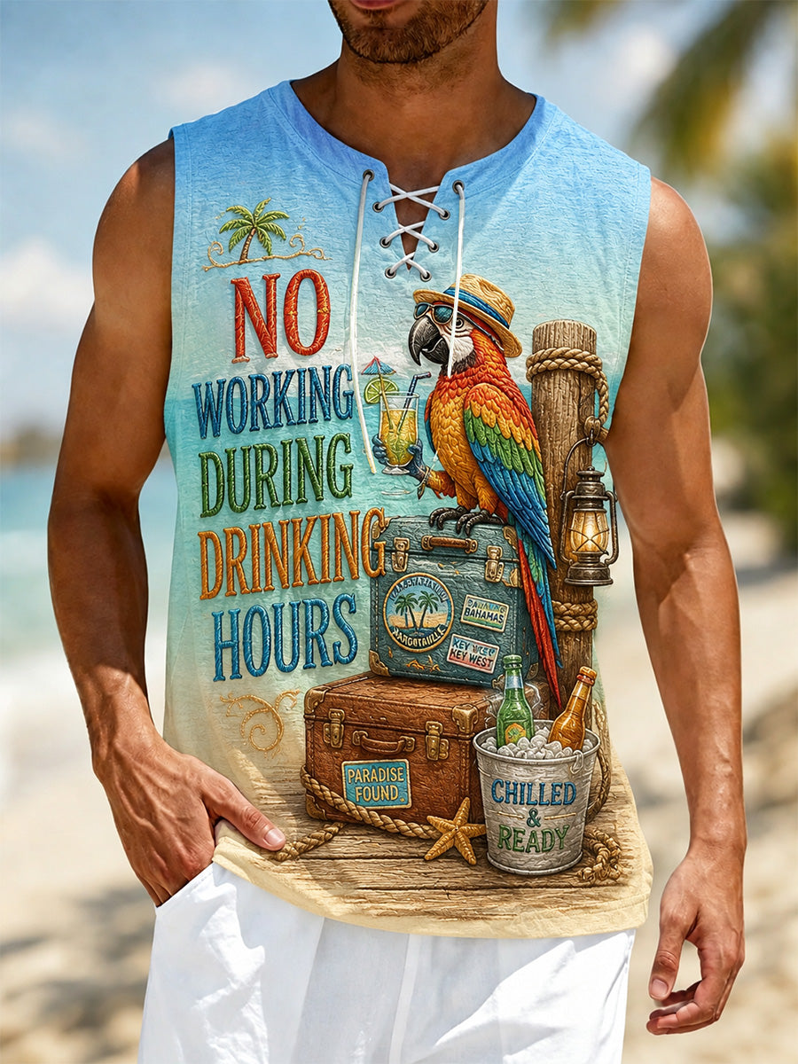 Men's No Working During Drinking Hours Print Casual Vest