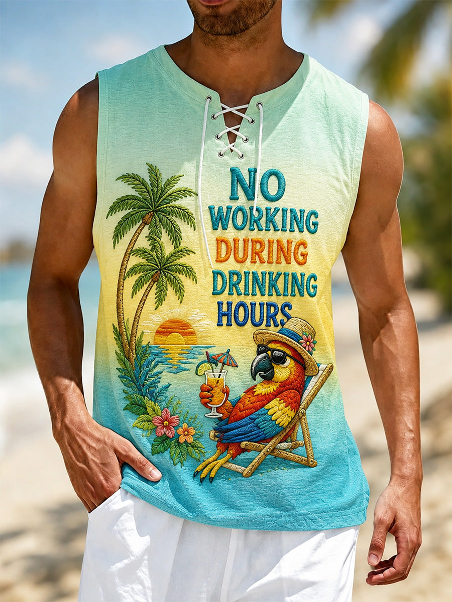 Men's No Working During Drinking Hours Print Casual Vest
