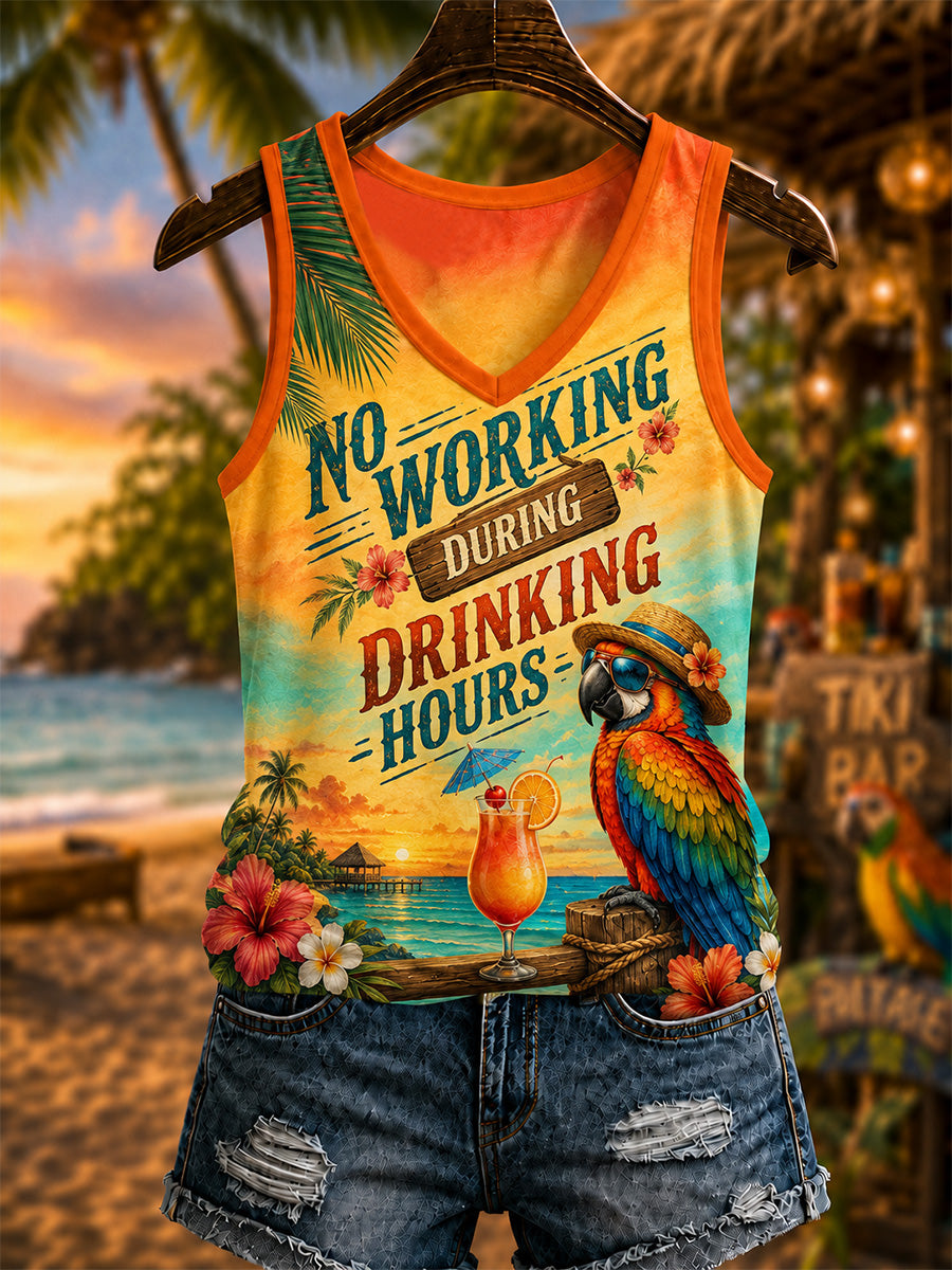 Women's No Working During Drinking Hours Print Casual V-Neck Vest