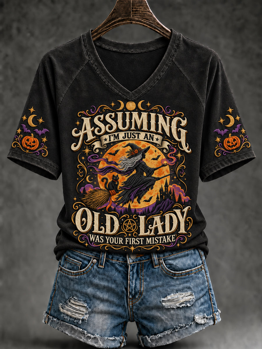 Women's Halloween Witch Assuming I'm Just An Old Lady Was Your First Mistake Short Sleeve T-shirt