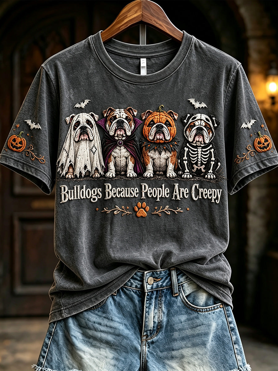 Women's Vintage Halloween Because People Are Creepy Print Short-sleeved T-shirt