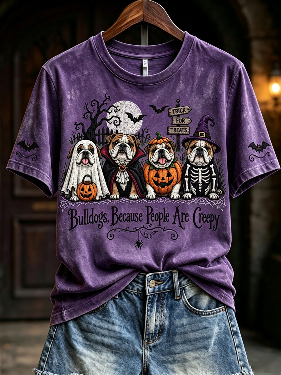Women's Because People Are Creepy Halloween Dogs Print short-sleeved T-shirt