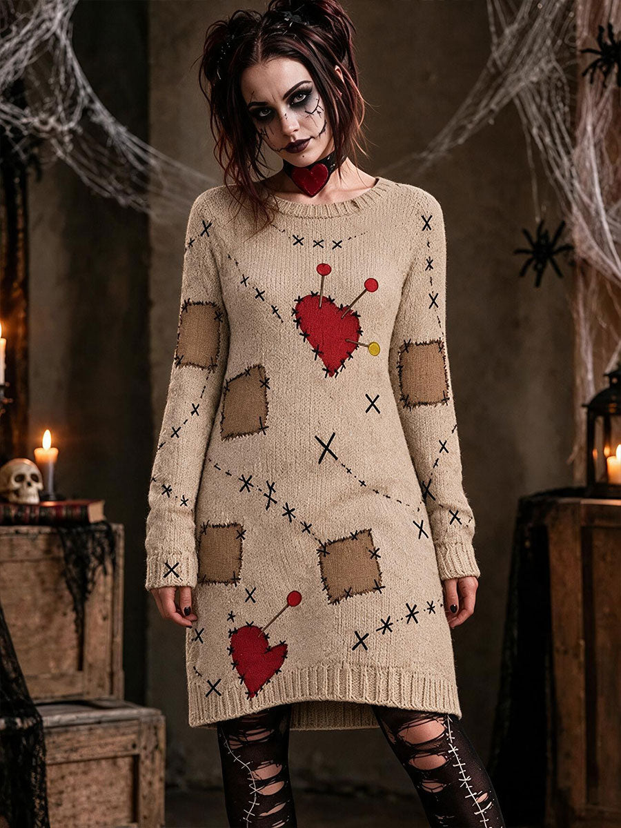 Women's Gothic Voodoo Doll Artistic Knit Dress