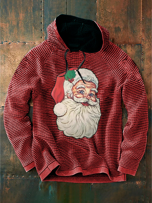 Retro karácsonyi mikulás nyomtatás alkalmi pamut francia terry kapucnis