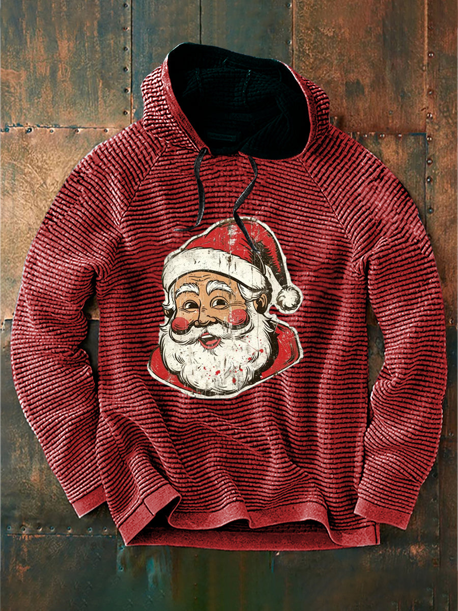 Retro karácsonyi mikulás nyomtatás alkalmi pamut francia terry kapucnis