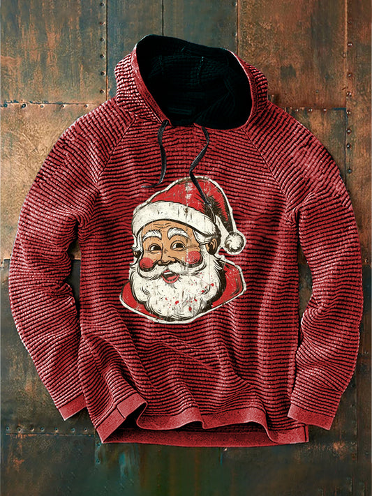 Retro karácsonyi mikulás nyomtatás alkalmi pamut francia terry kapucnis