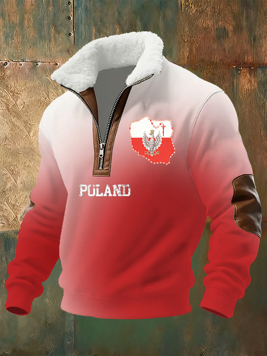 Férfi lengyel nyomtatás állvány nyakörv pulóver