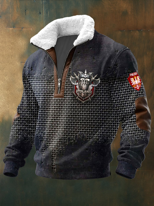 Férfi lengyel kreatív nyomtatás alkalmi állvány-nyakörv pulóver