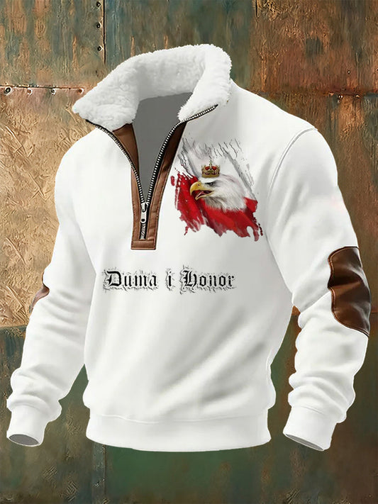 Férfi lengyel nyomtatás állvány nyakörv pulóver