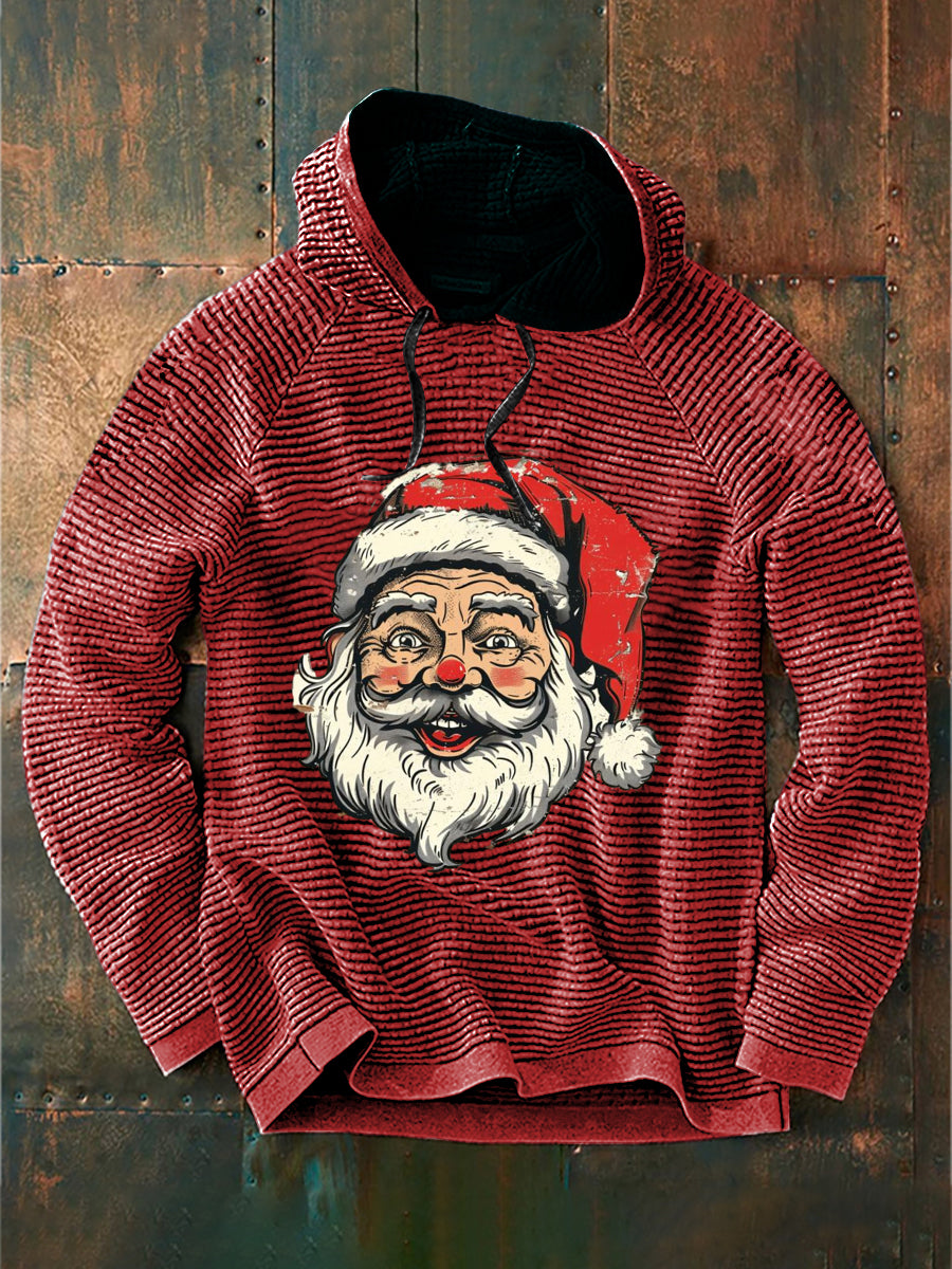 Retro karácsonyi mikulás nyomtatás alkalmi pamut francia terry kapucnis