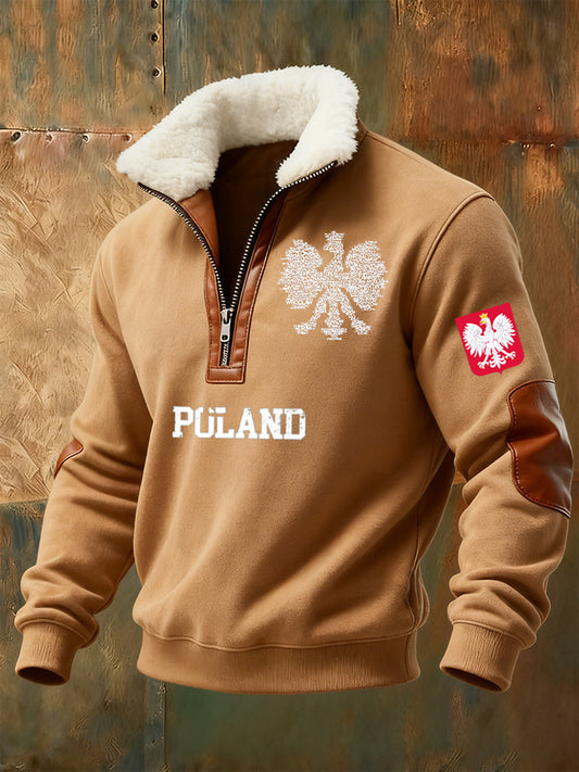 Férfi lengyel nyomtatás állvány nyakörv pulóver