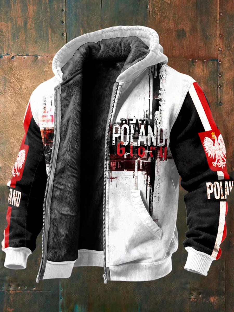 Férfi lengyel nyomtatott motorkerékpár stílusú gyapjú bélelt kabát