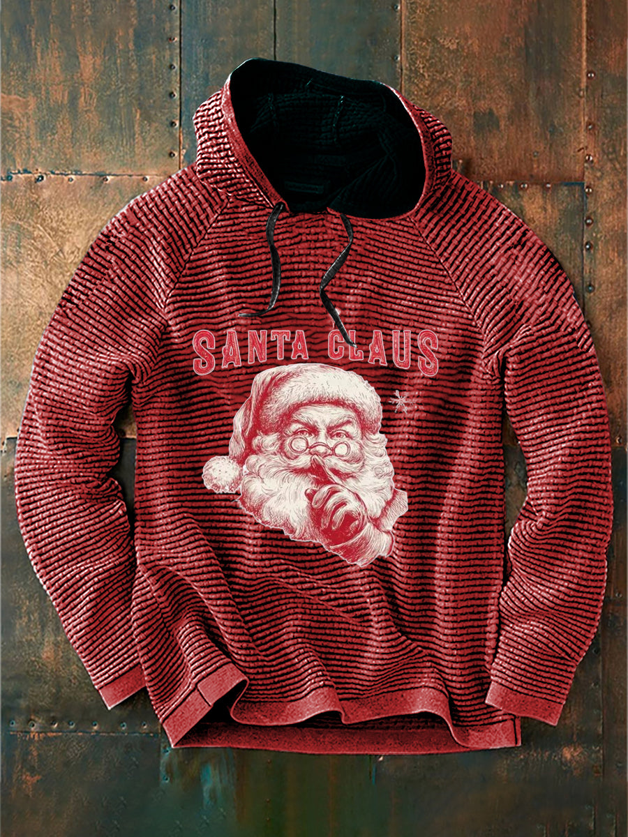 Retro karácsonyi mikulás nyomtatás alkalmi pamut francia terry kapucnis