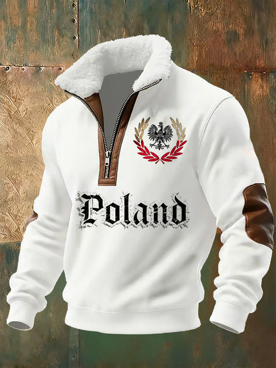 Férfi lengyel nyomtatás állvány nyakörv pulóver