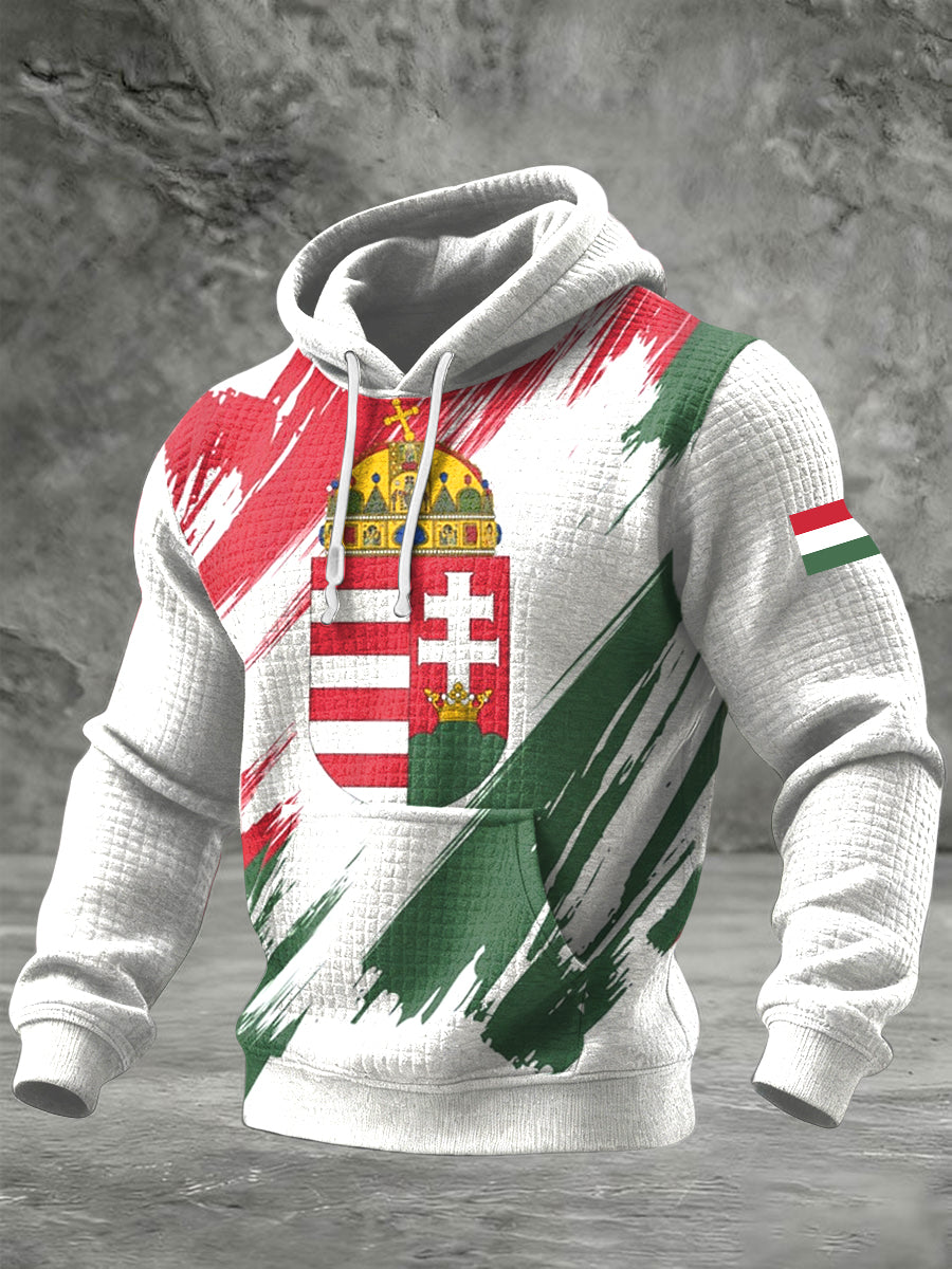 Retro absztrakt magyar embléma alkalmi csuklyás pulóver