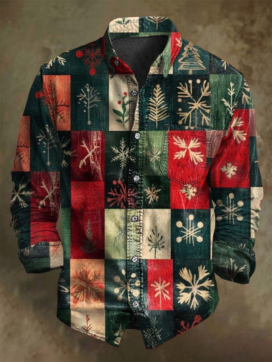 Vintage kockás nyomtatás karácsonyi alkalmi hosszú ujjú ing