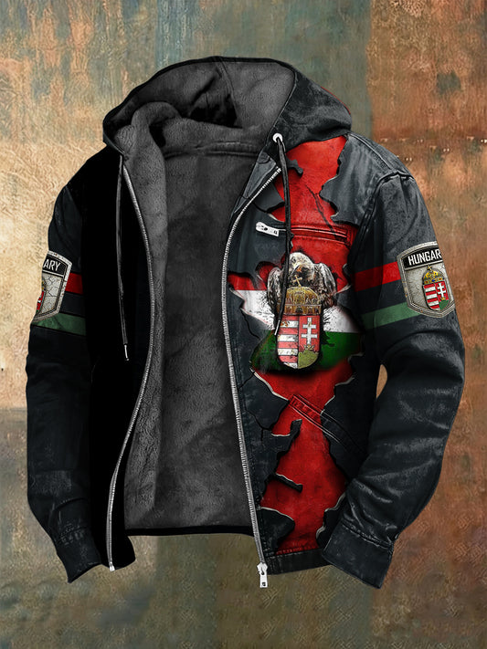 Retro absztrakt magyar embléma gyapjú-bélelt csuklyás kabát