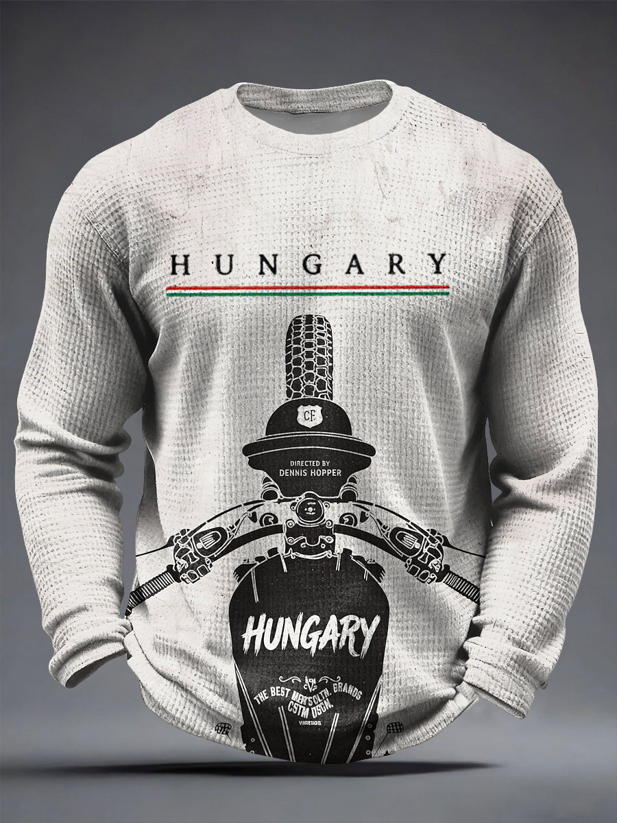 Retro motorkerékpár magyar zászló alkalmi goffle szövés póló