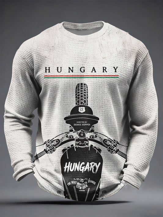 Retro motorkerékpár magyar zászló alkalmi goffle szövés póló