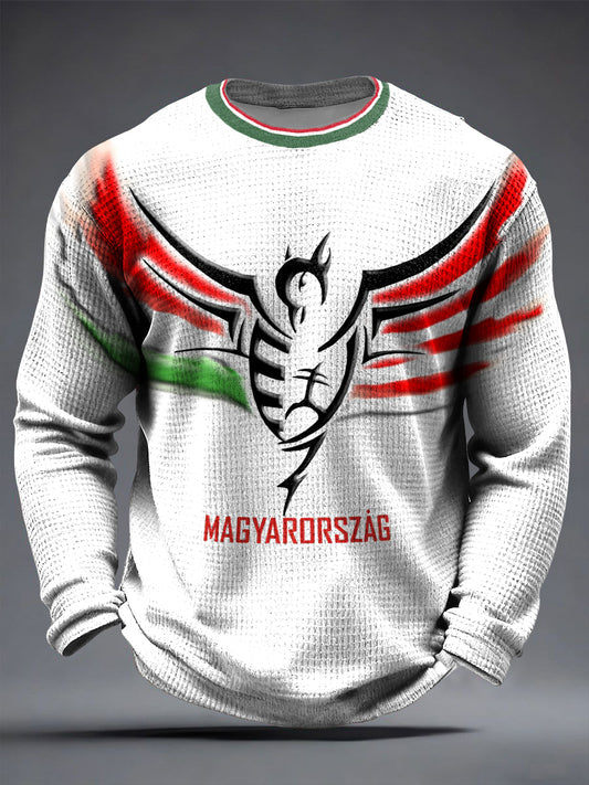 Retro magyar szent madár zászló waffle weave póló