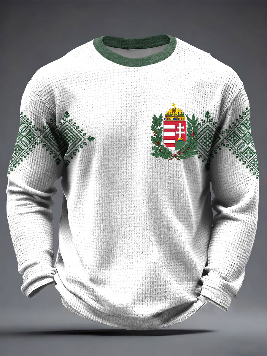 Retro etnikai geometriai magyar embléma waffle weave póló
