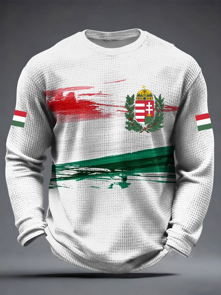 Retro absztrakt tinta-mosott magyar zászló waffle weave póló