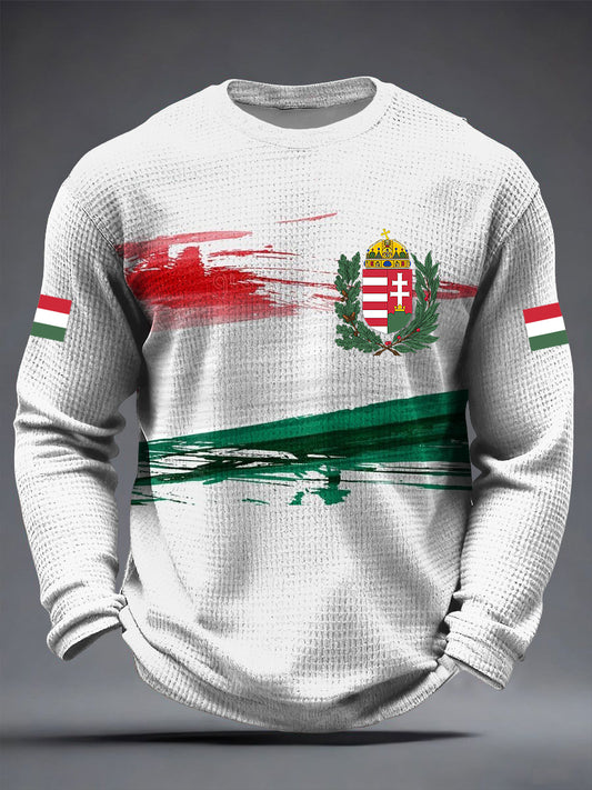 Retro absztrakt tinta-mosott magyar zászló waffle weave póló