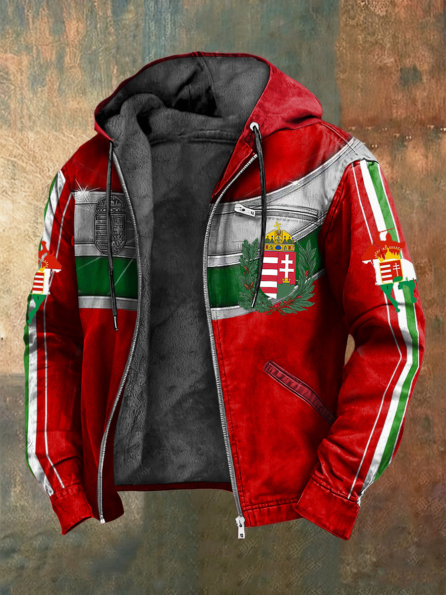 Retro magyar zászló gyapjú-bélelt csuklyás kabát