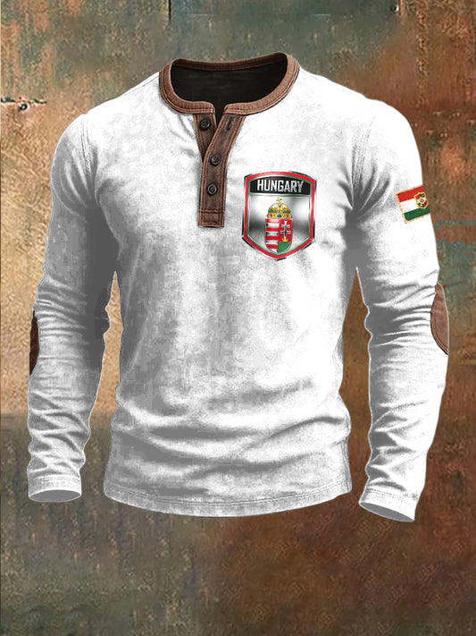 Férfi magyar tervezésű nyomtatott fehér patchwork pulóver