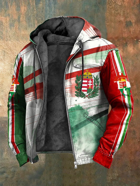 Retro absztrakt vonal magyar embléma gyapjú-bélelt csuklyás kabát