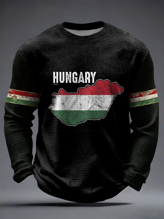 Retro magyar zászló térkép waffle weave póló