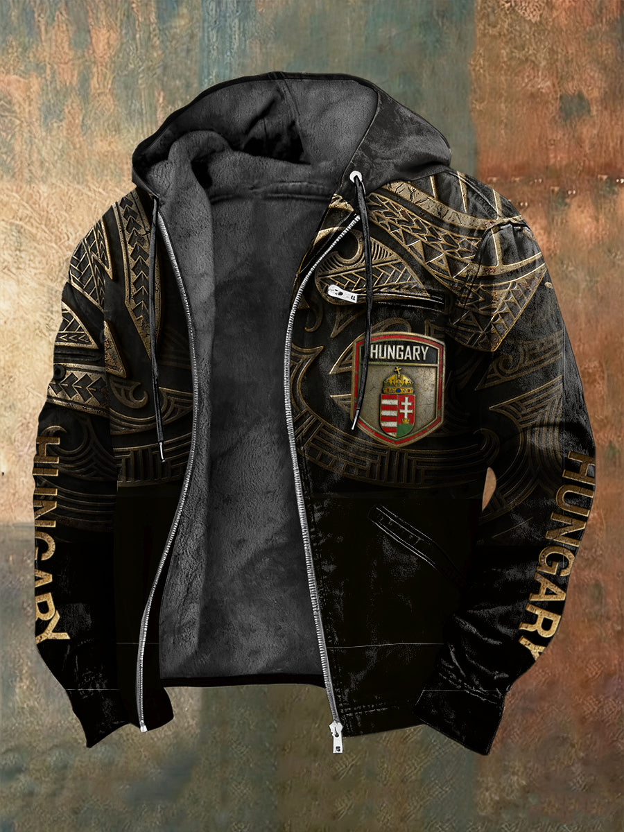 Retro etnikai magyar embléma gyapjú bélelt kabát