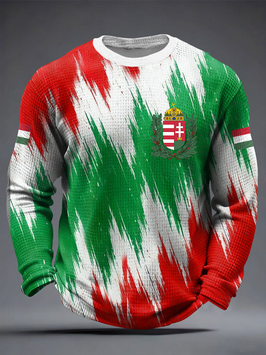 Retro absztrakt magyar zászló waffle weave póló