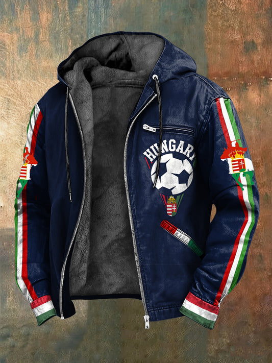 Retro magyarország futball gyapjú-bélelt kapucnis kabát