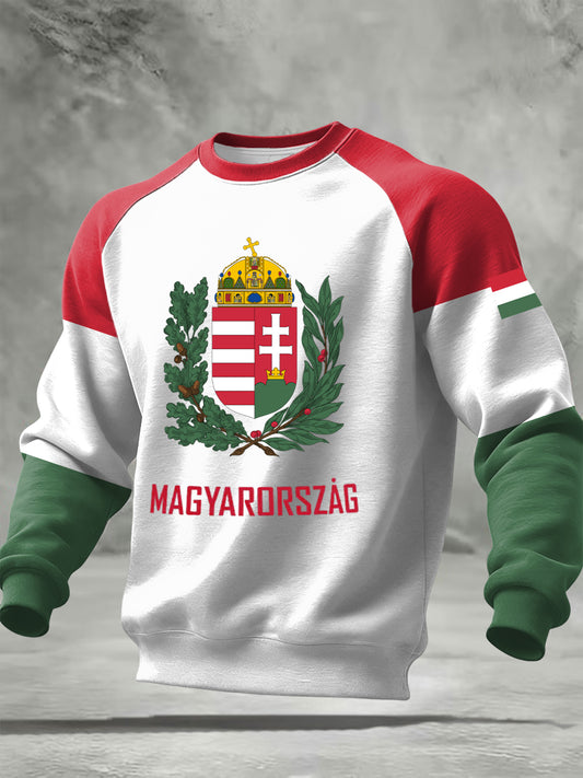 Retro magyar zászló patchwork alkalmi legénység pulóver
